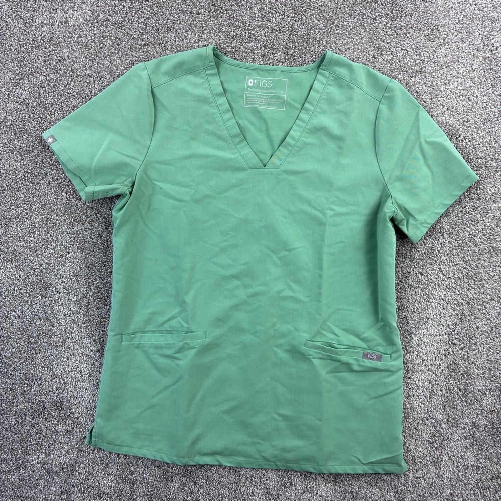 FIGS Casma Scrub Top Women's Small Green Three-Pocket Technical Collection